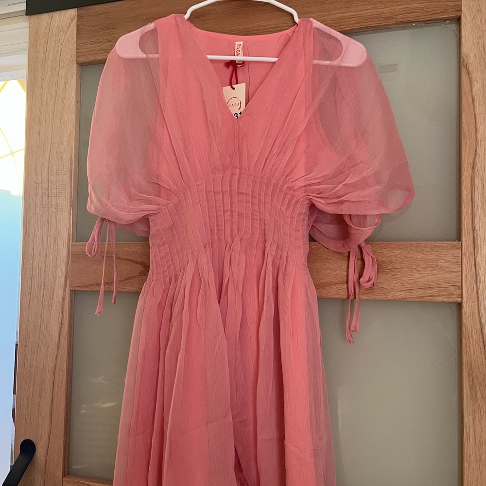 Zara Pink Sheer Puff Sleeve Dress